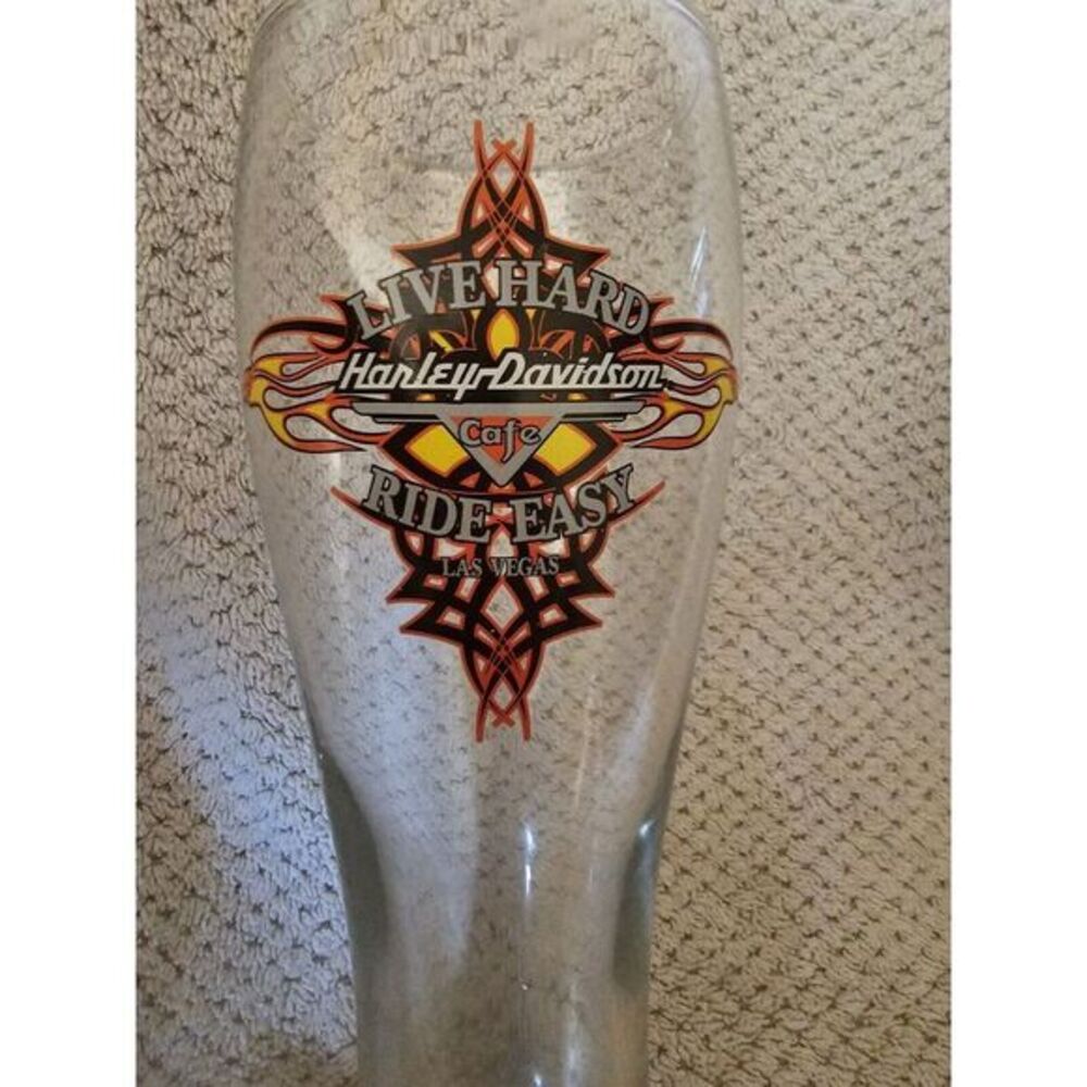 9"‎ 22 oz Glass HARLEY DAVIDSON Motorcycle Cafe Las Vegas Live Hard Ride Easy